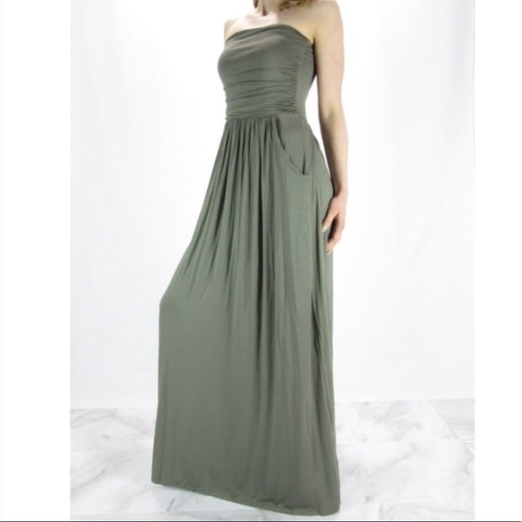 Army green tube side pocket maxi dress - Picture 4 of 5